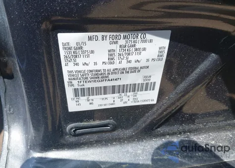 2015 Ford F-150 Xlt из США, поврежденный, VIN 1FTEW1EG3FFA41471